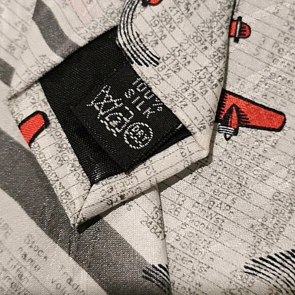 Nos Columbus Dispatch Silk Neck Tie Vintage 90s Red Airplane Stock Market Print - Picture 8 of 9